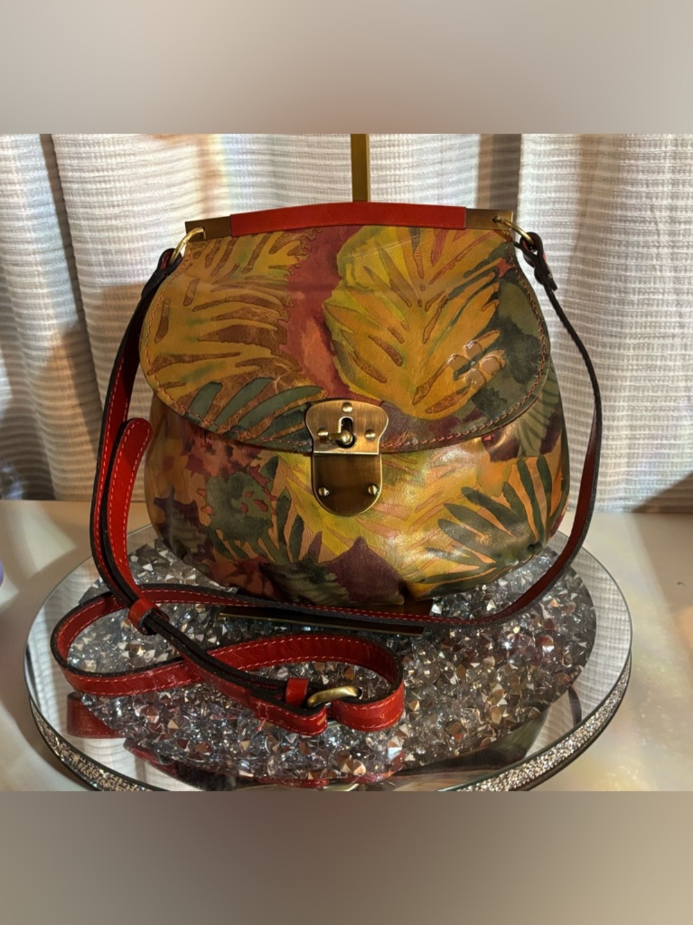 ✨ Patricia Nash Leather Crossbody Floral Leaf Print / Boho Luxe✨ - Picture 2 of 16